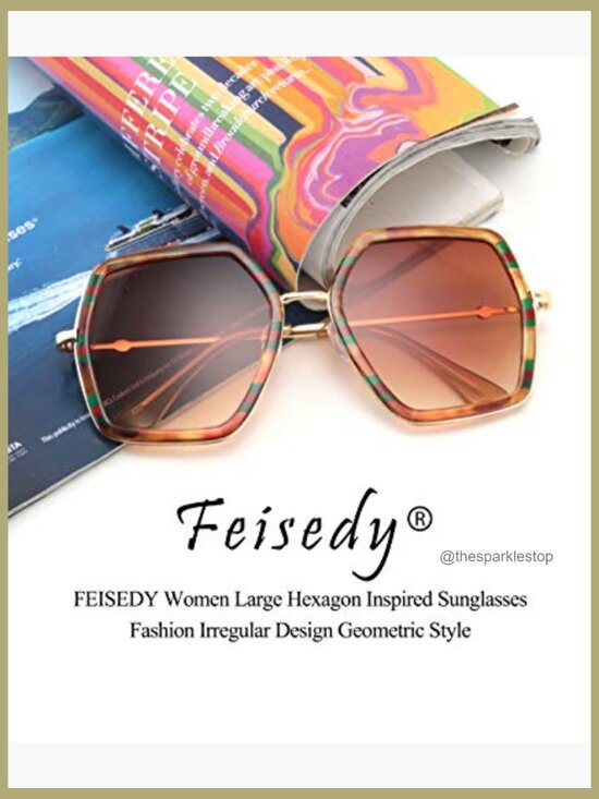 Large Hexagon Geometric Sunglasses, Plastic Metal Frame, UV400 Protection main image 5